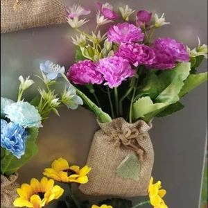 Artificial Flower with Linen Bag Fake Flowers with Magnet Fridge Magnetic🌹👌